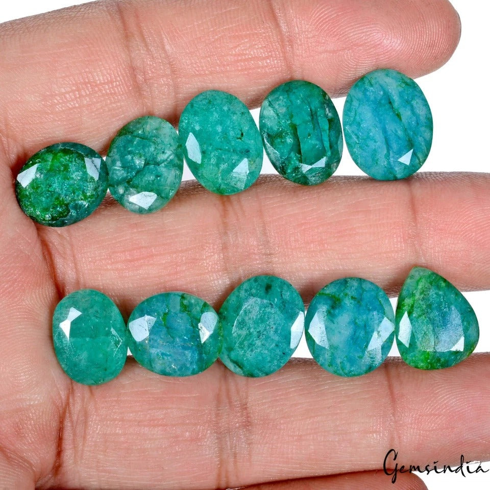 Certified 85.25 Ct/10 Pc Natural Blue Green Emerald Mix Cut Gems For Jewelry