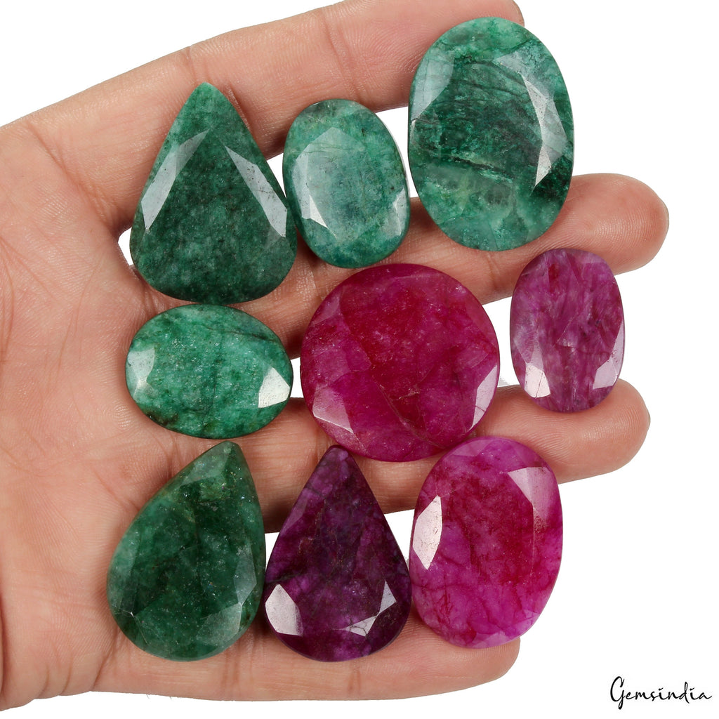 420 Cts Natural Red Beryl/Green Emerald Oval Cut Loose Pendant Size Gems~ 9 Pcs