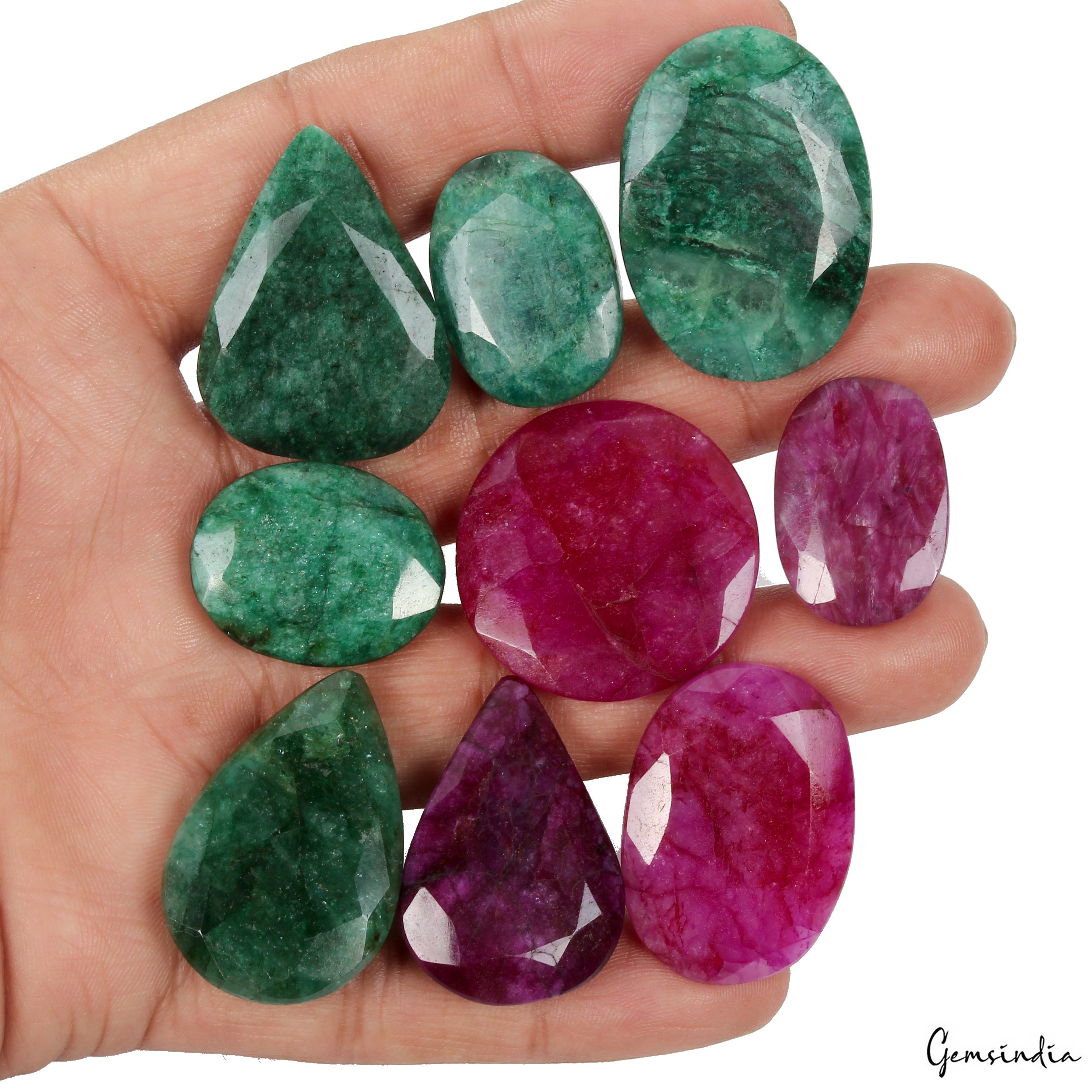 420 Cts Natural Red Beryl/Green Emerald Oval Cut Loose Pendant Size Gems~ 9 Pcs