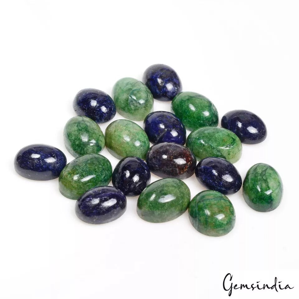 Certified 174+Cts/18 Pcs Natural Blue Sapphire Green Emerald Oval Cab Loose Gems