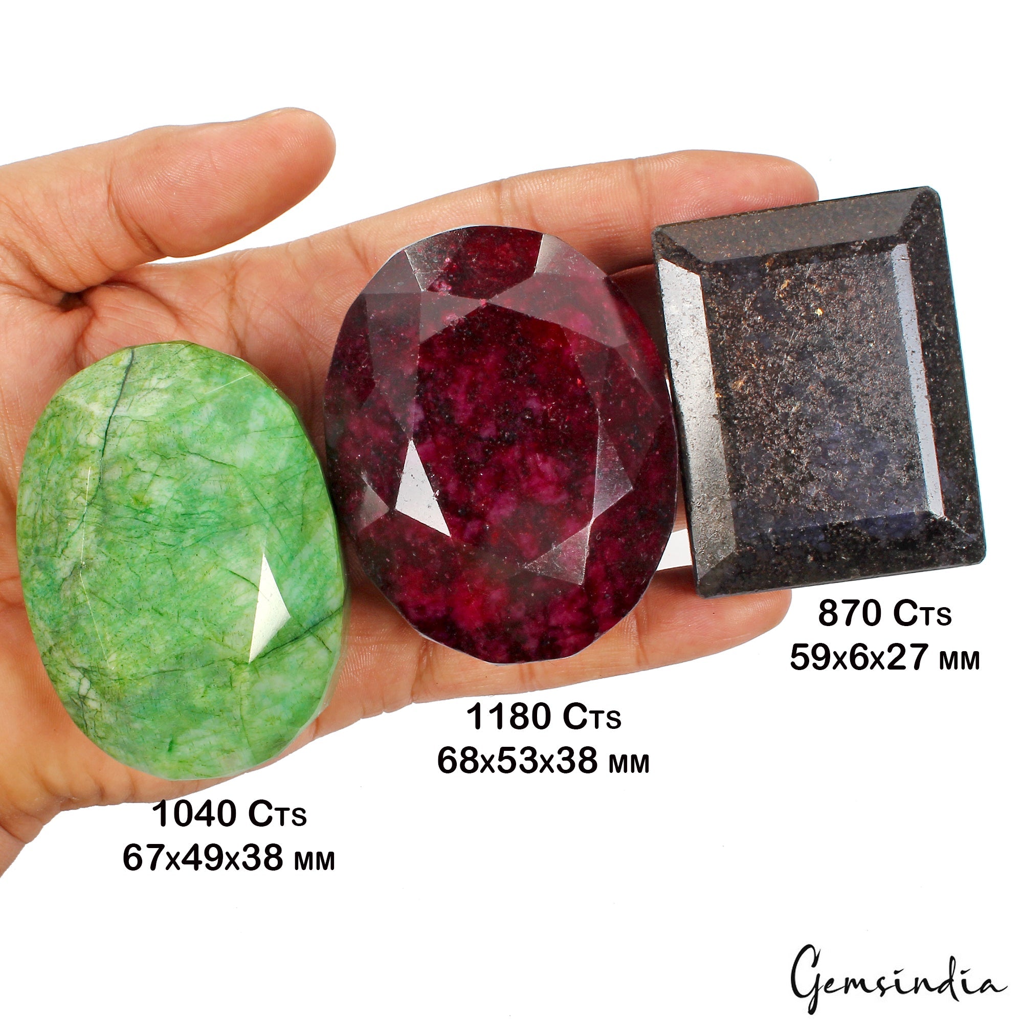 3100 Ct/3 Pcs Natural Multi Color Emerald Ruby Sapphire Mixed Cut Huge Gems Lot