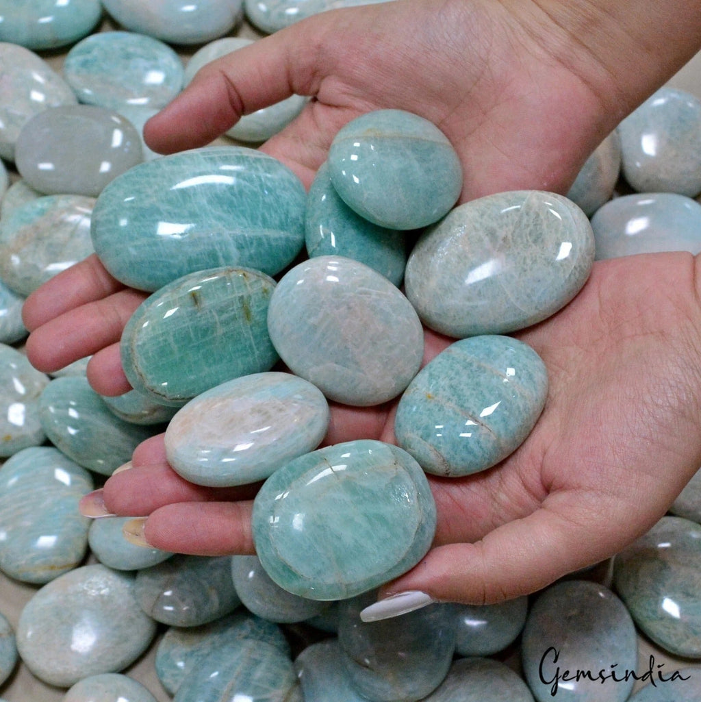 2.4 kilo Natural Amazonite Reiki Gemstone Polished Palm Crystal Healing Decorate