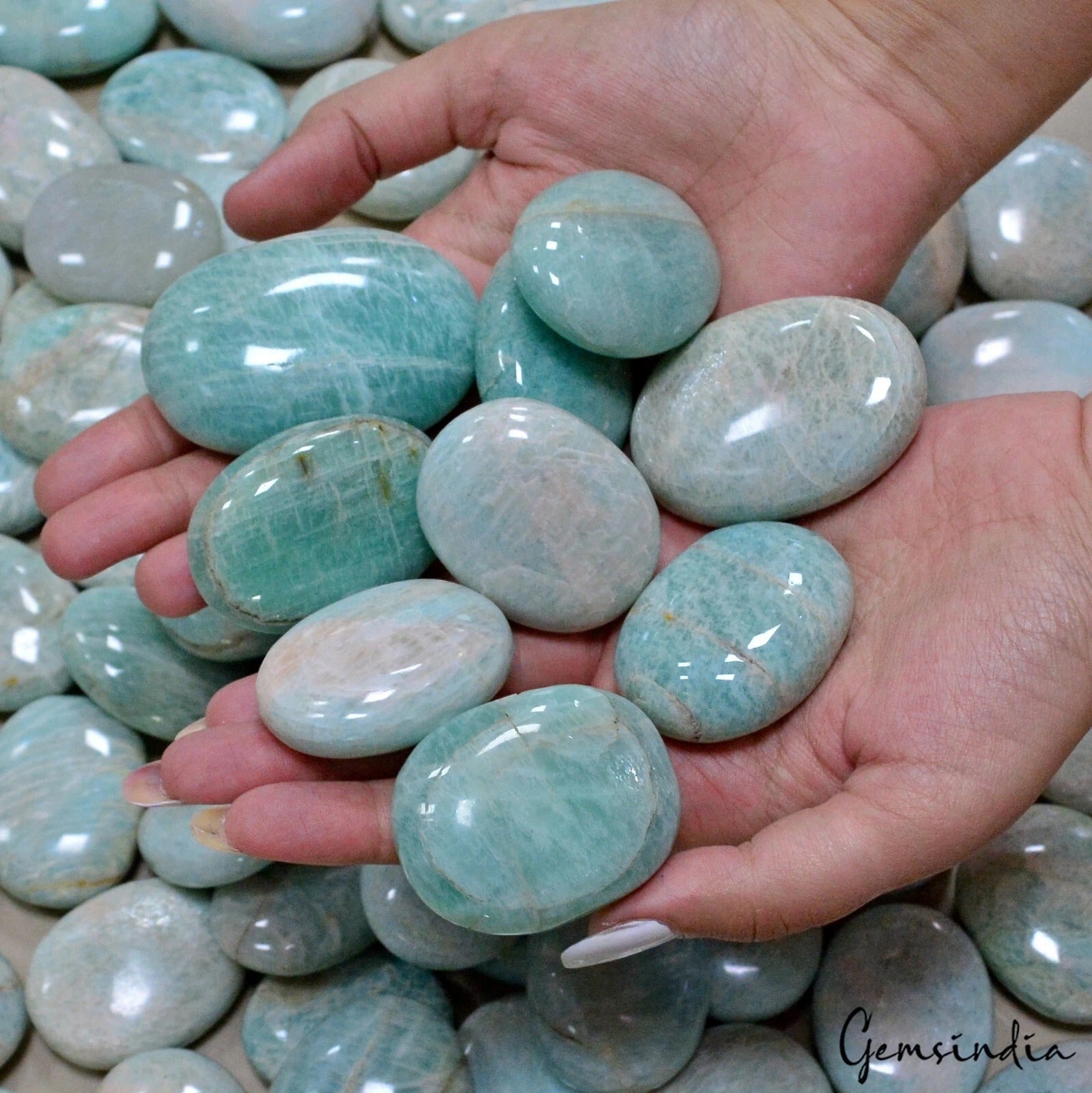 2.4 kilo Natural Amazonite Reiki Gemstone Polished Palm Crystal Healing Decorate