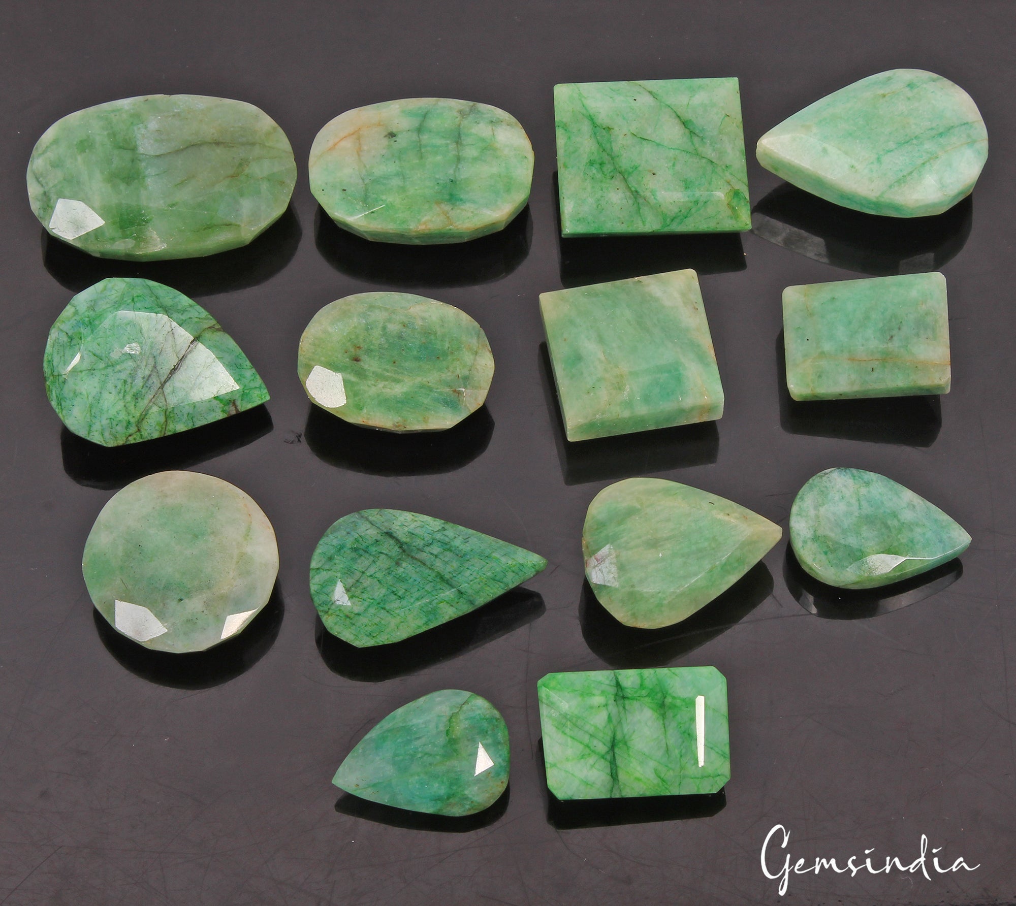 1130 Cts/14 Pcs Natural Green Emerald Mix Cut Loose Wholesale 25mm-44mm Gems Lot
