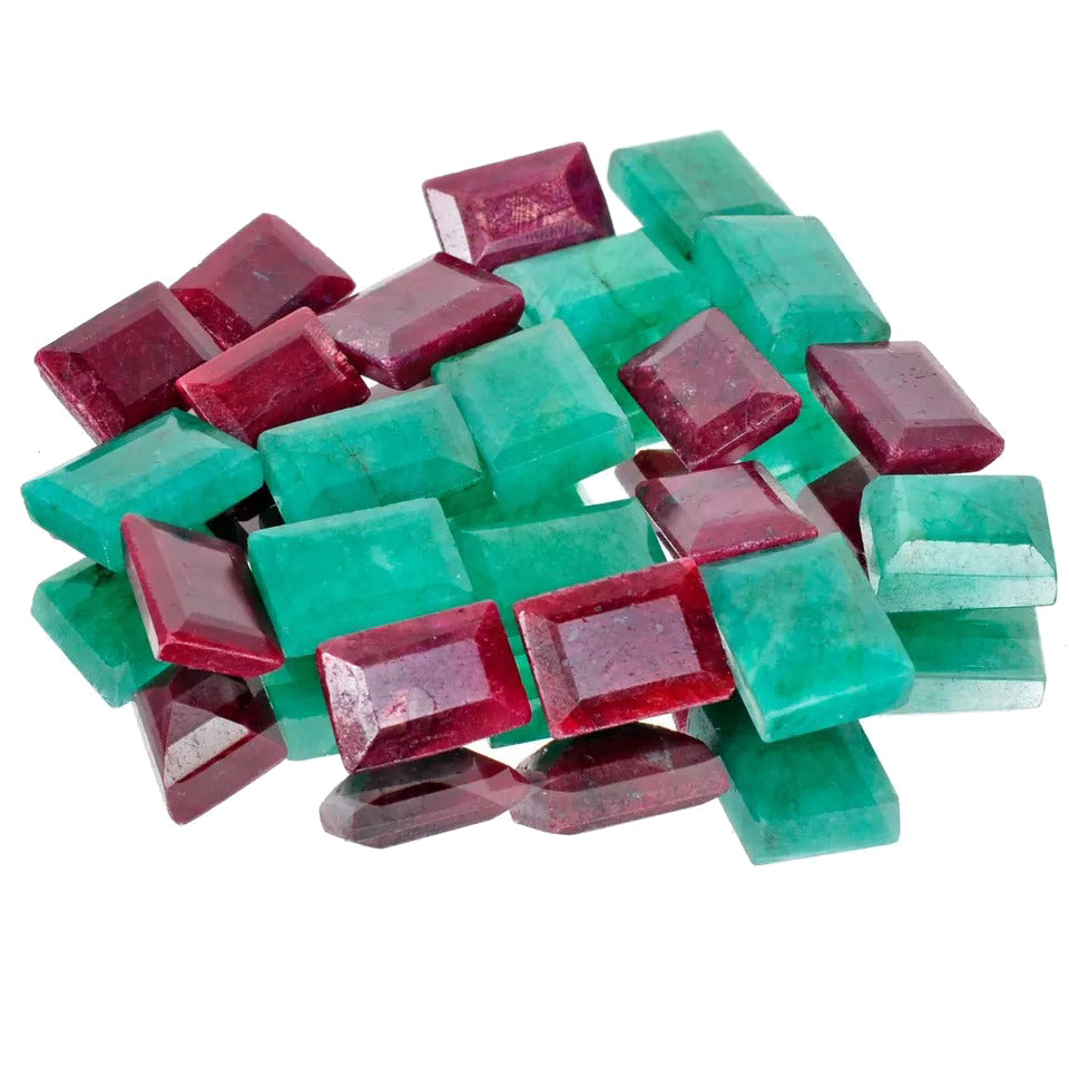 340Ct/21 Pc Natural Ruby Emerald AAA Baguette Cut 14-17mm Loose Gems for Jewelry