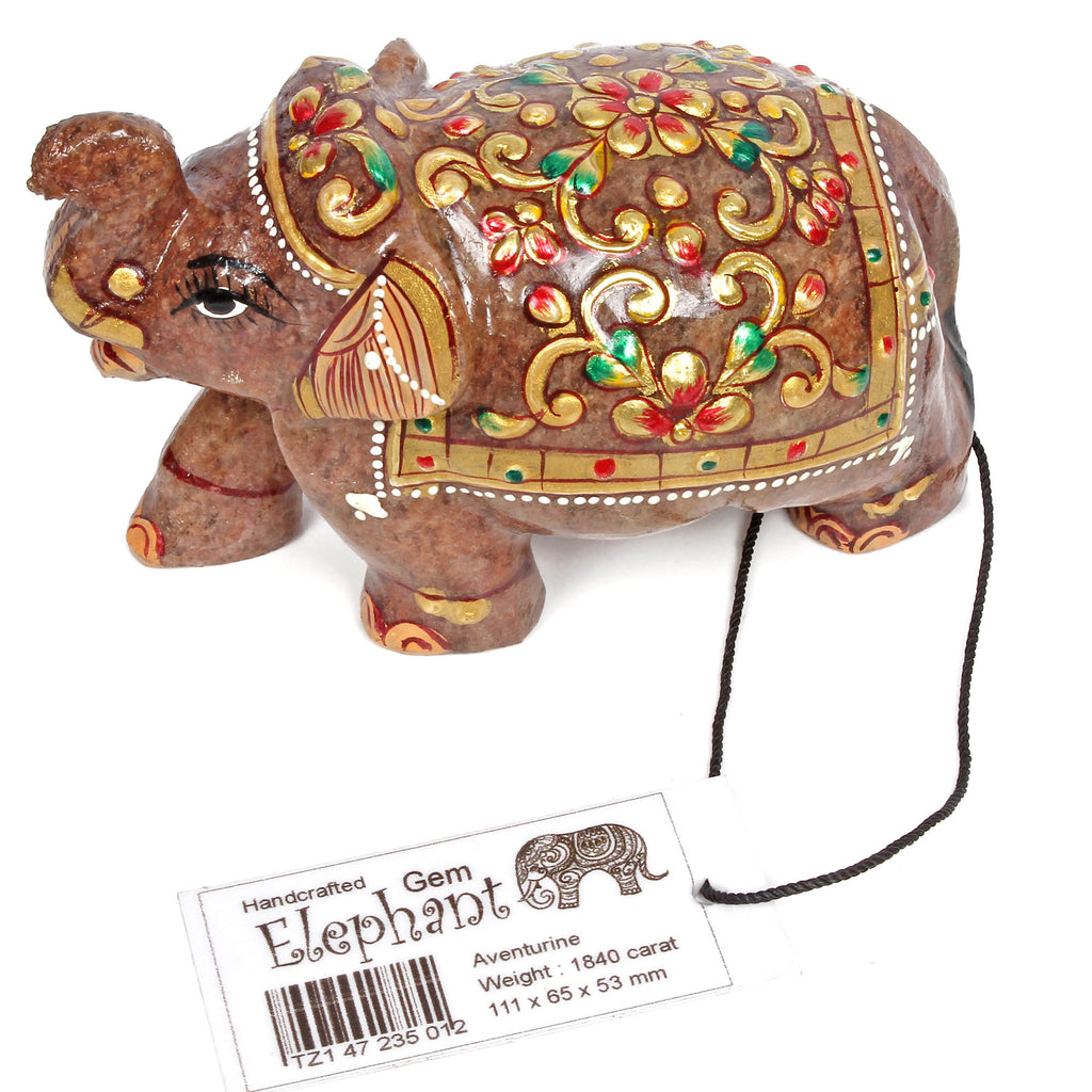 Aventurine Elephant Figurine, Brown — 111x65x53mm, 1840 Ct, India