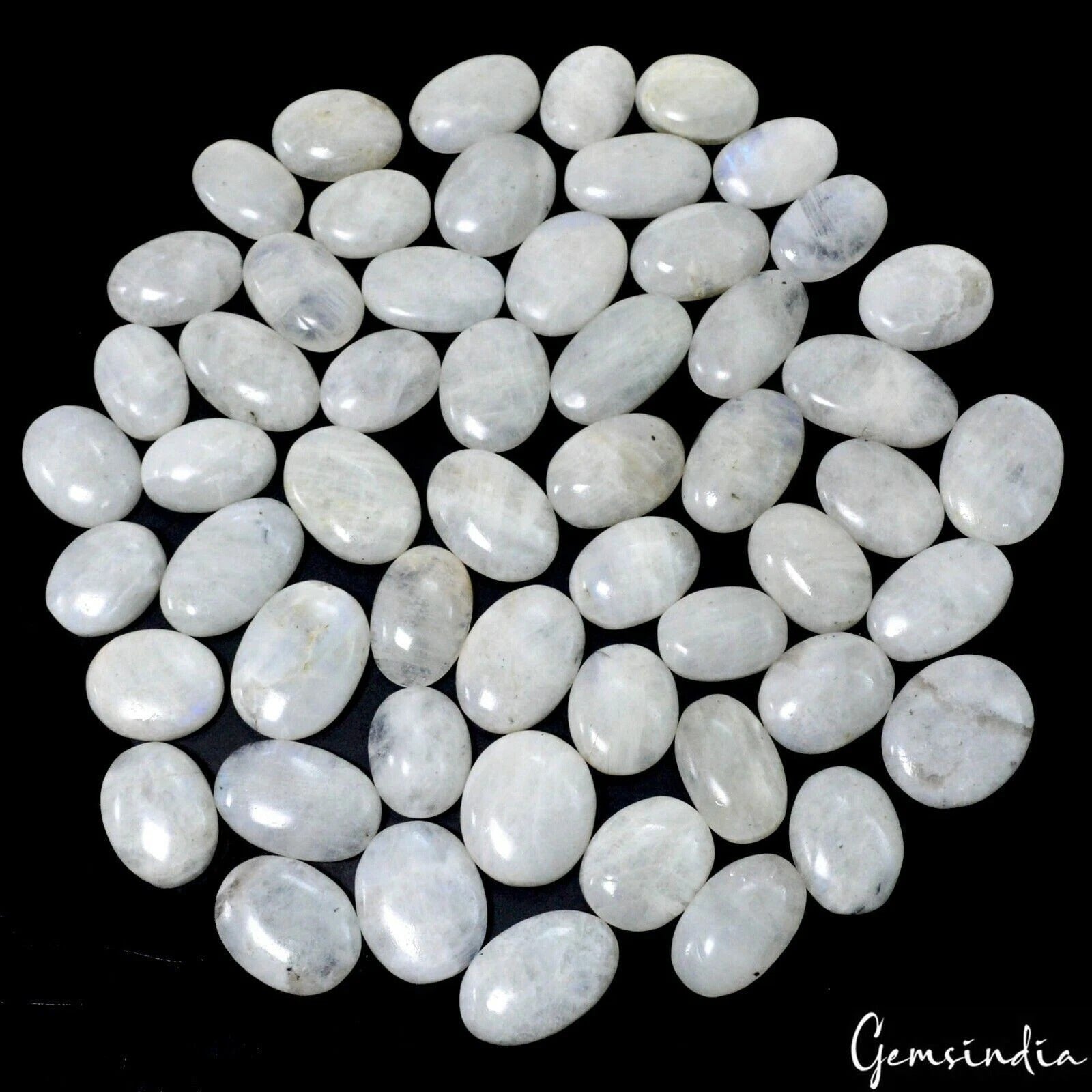 Moonstone Lot, Cabochon, Untreated, Blue — 55 Pieces, 20mm to 36mm, 2000 Ct, Madagascar