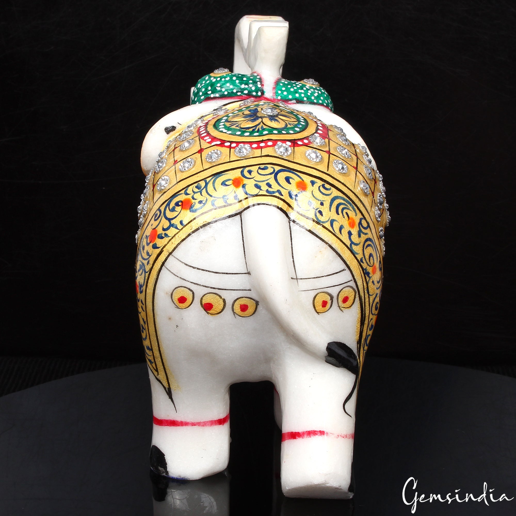 1.37 Kg Marble Elephant Statue Trunk Up Hand Paint Indian Art Home Deor Figurine