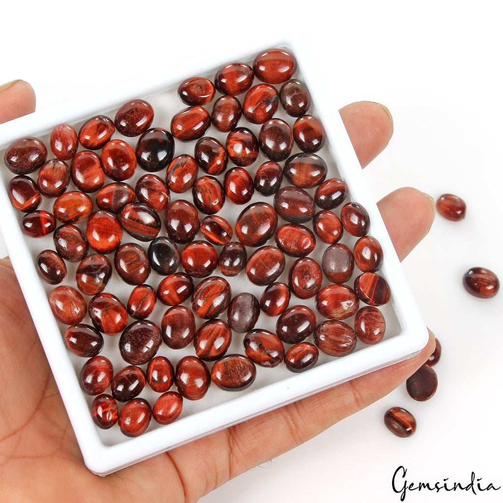 250 Ct Natural Oval Cabochon Red Tiger Eye Loose Gemstone Lot for Jewelry 9-11mm