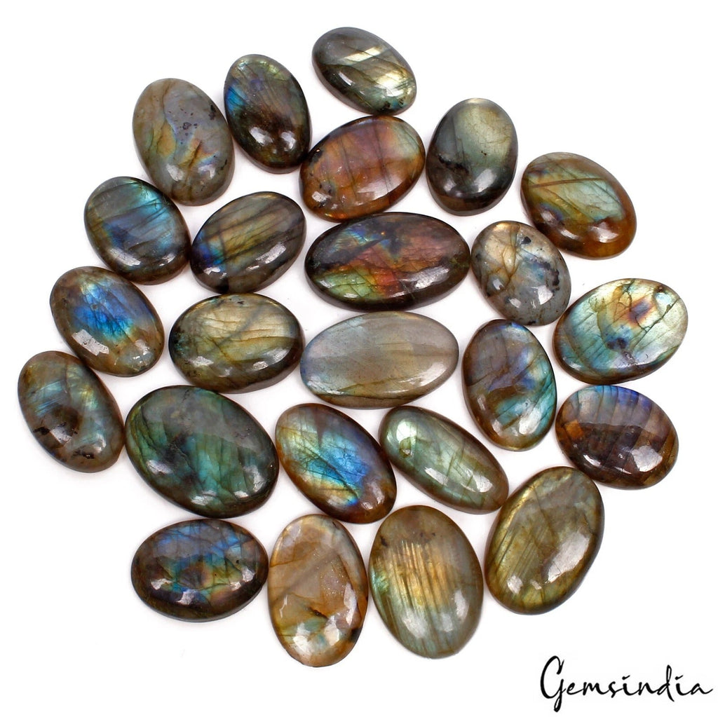 500 Ct Natural Yellow Blue Shine Labradorite Oval Cabochon Loose Gems Lot 24 Pcs