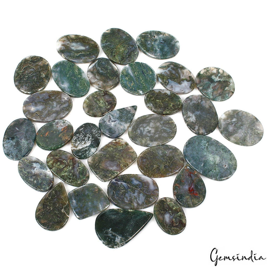 3500 Ct/30 Pcs Natural Untreated White Green Moss Agate Mix Cab Wholesale Gems