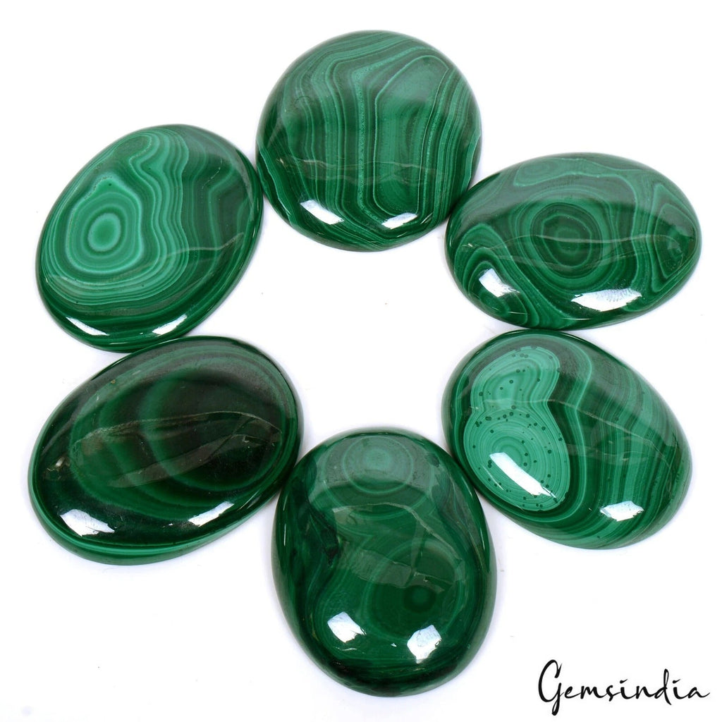 480 Cts/6 Pcs Natural Untreated Green Malachite Oval Cab Loose Gems For Pendant