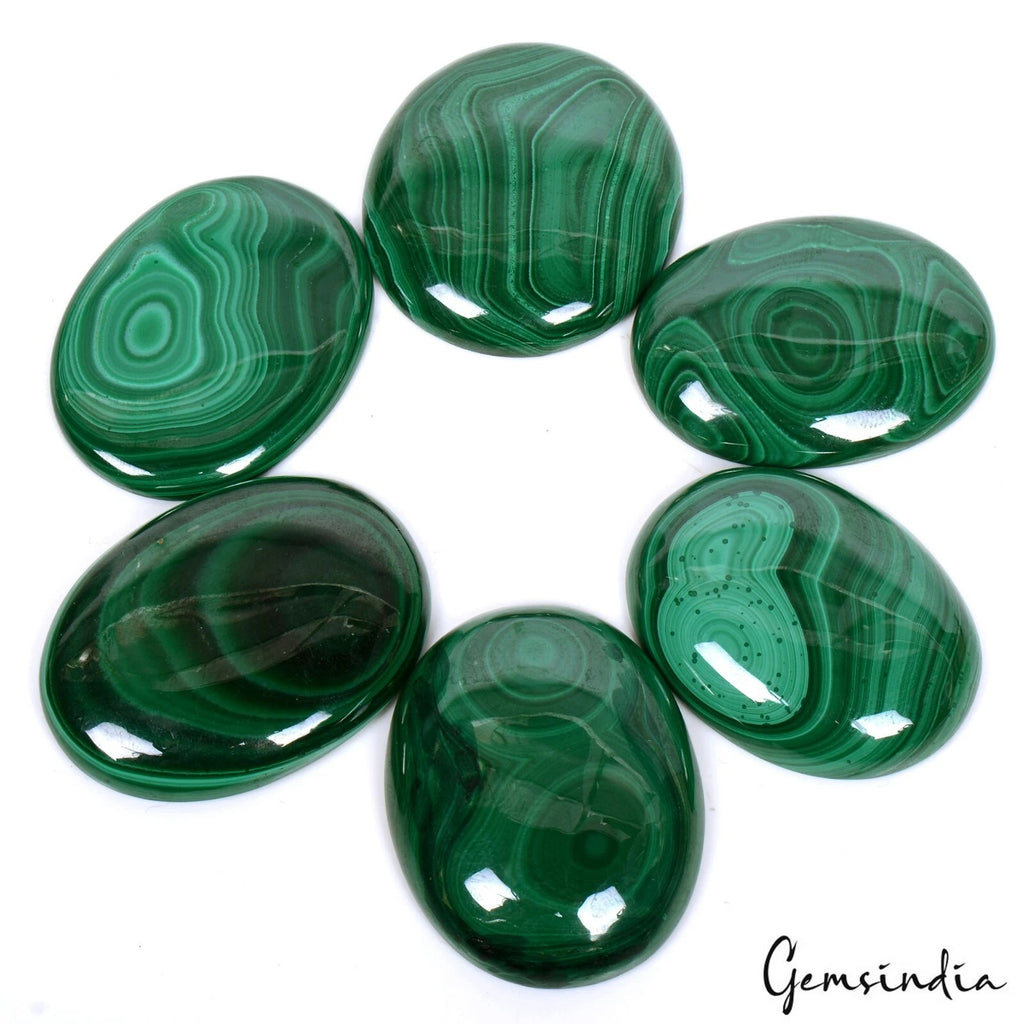 Malachite Lot, Cabochon, Untreated, Green — 6 Pieces, 35mm to 37mm, 480 Ct, Madagascar