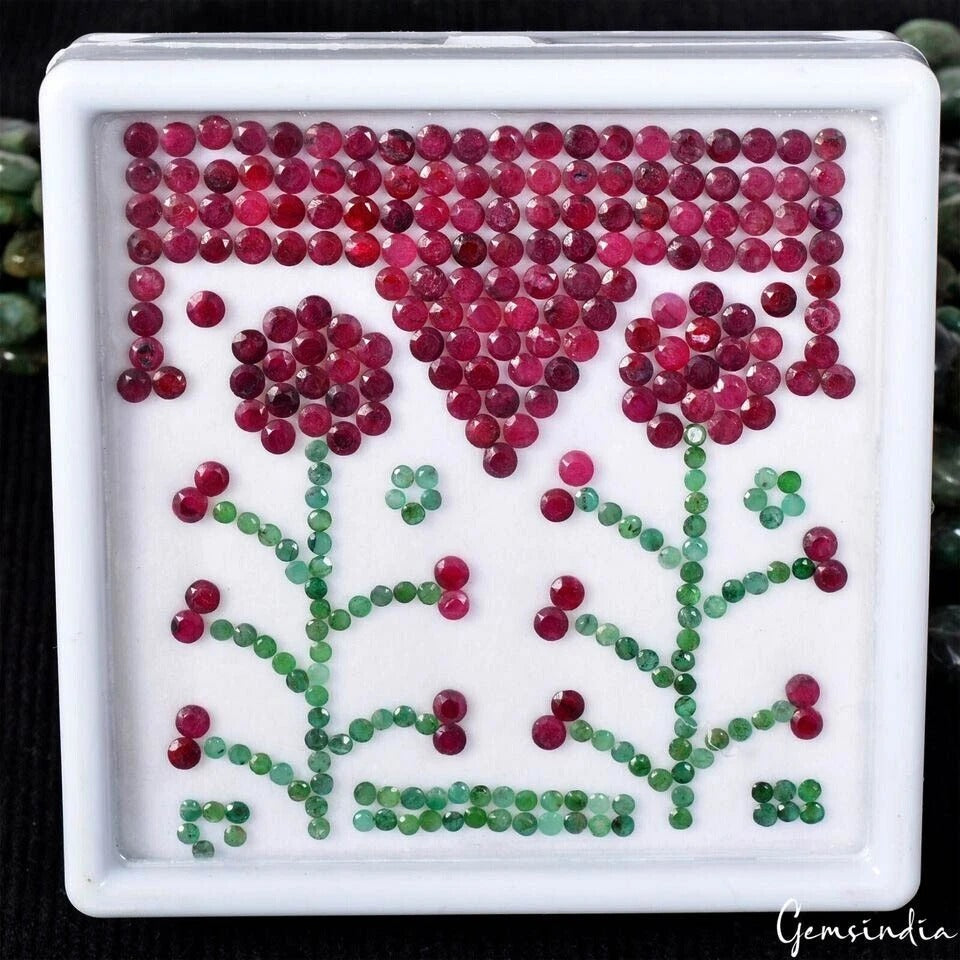 59.30 Cts/308 Pcs Natural Red Ruby Green Emerald Round Cut Gems Lot For Jewelry