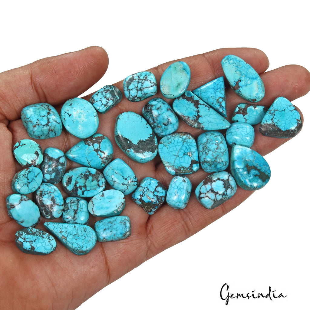 420 Cts/32 Pcs Natural Blue Spiderweb USA Turquoise Mix Cab Loose Gemstones Lot