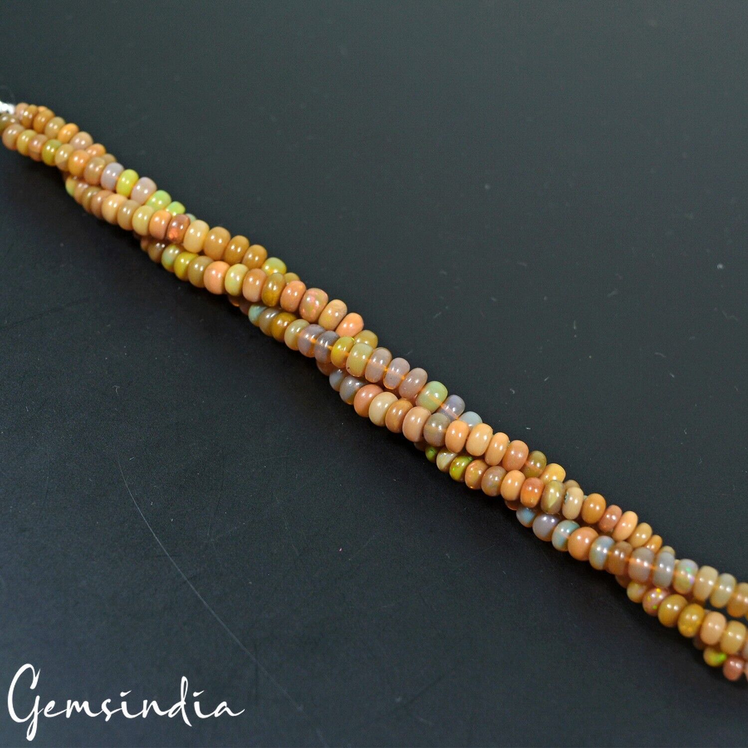 59+Cts Natural Ethiopian Multi Color Opal Gem Round Beads 3 Strand Bracelet-7.5"