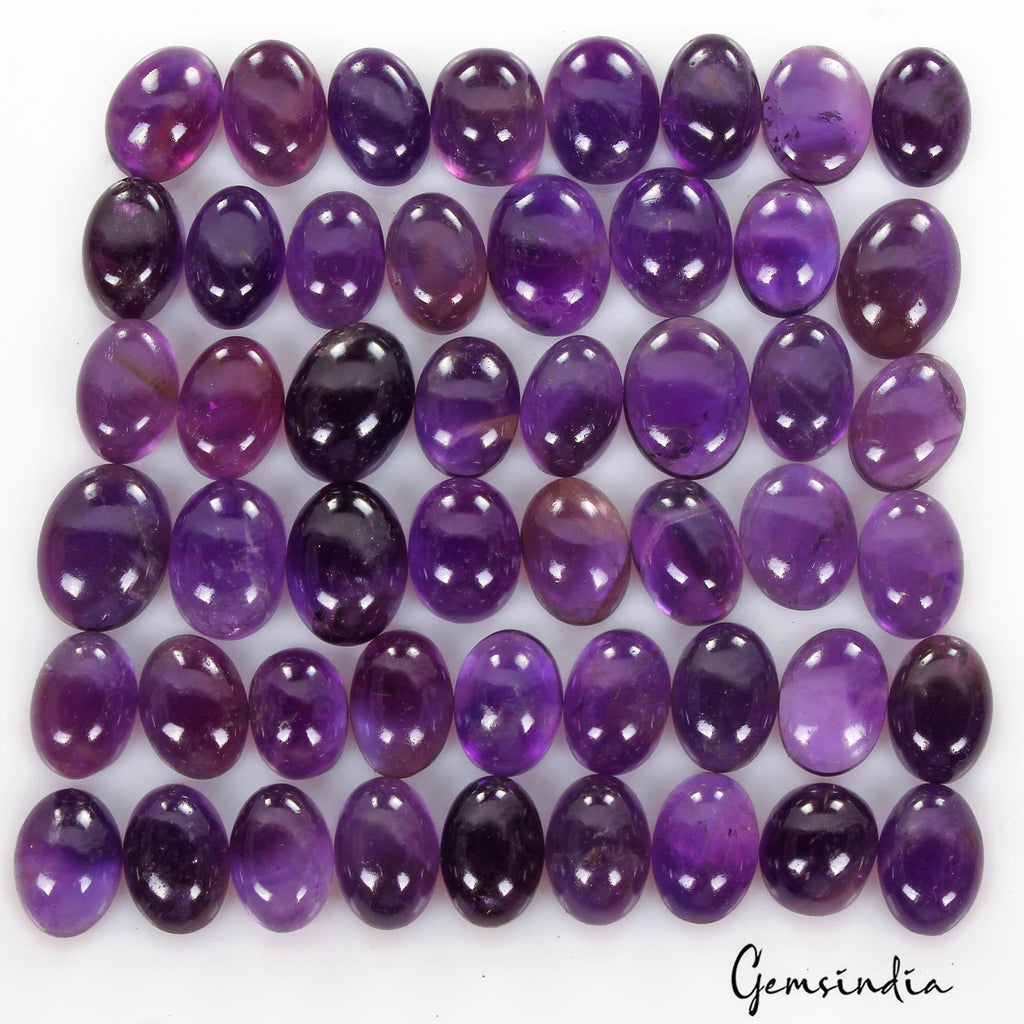 310 Cts/50 Pcs Natural Untreated Purple Amethyst Oval Cab Loose Gems For Jewelry