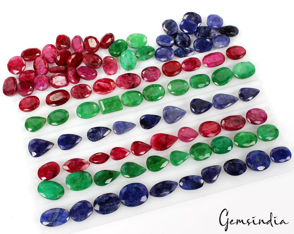 1500Ct Natural Red & Blue Beryl & Green Emerald Mix Cut Wholesale Gems Lot 95 Pc