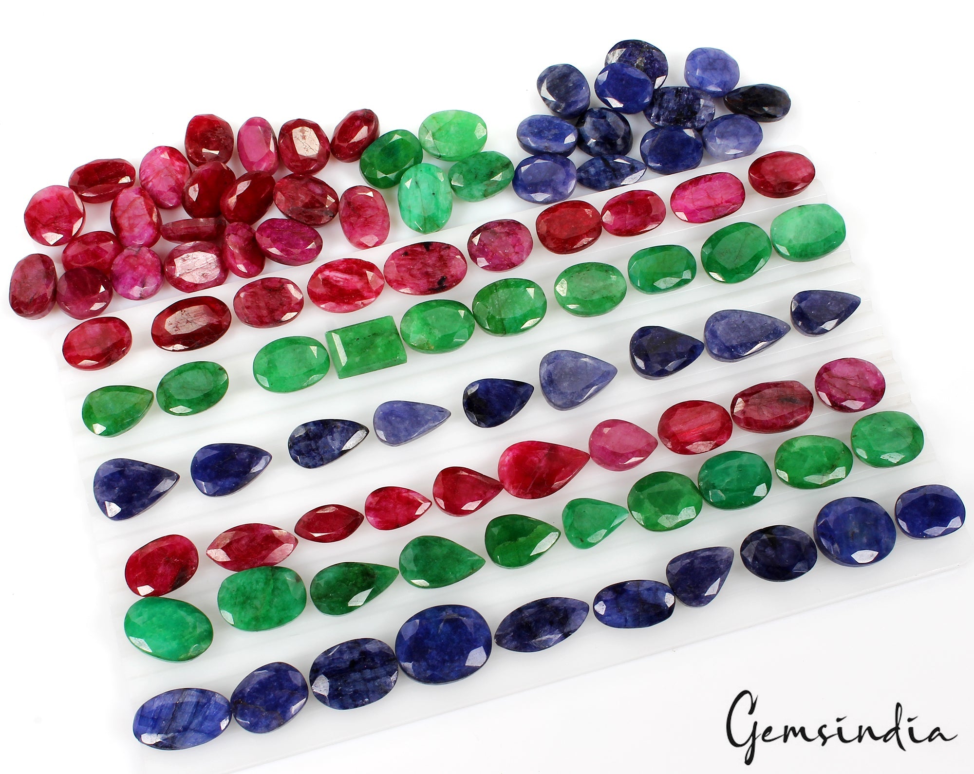 1500Ct Natural Red & Blue Beryl & Green Emerald Mix Cut Wholesale Gems Lot 95 Pc