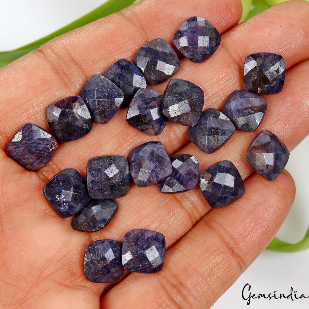 10mm Each Natural Blue Sapphire Cushion Checker Cut Certified Gemstones~85.40 Ct