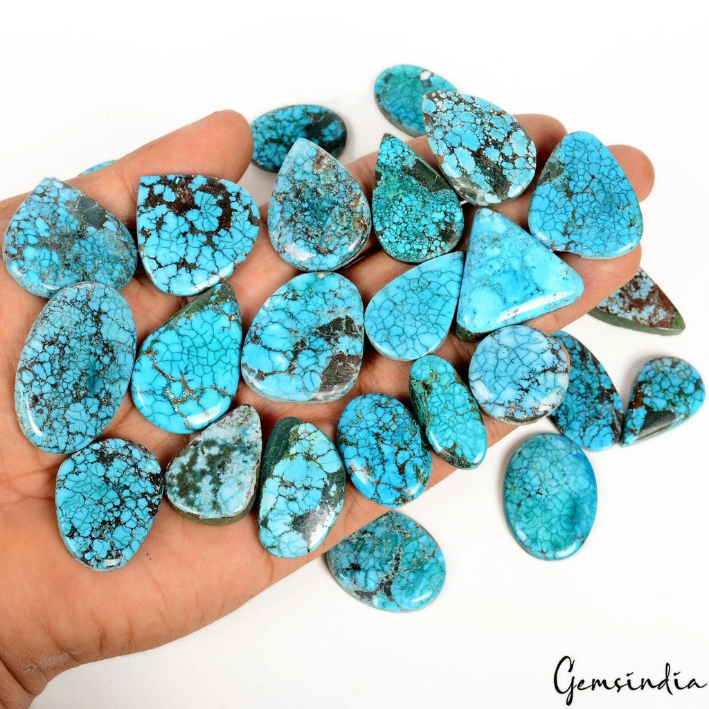 Turquoise Lot, Cabochon, Pear, Cushion & Fancy Shape Cabochon, Color Enhanced — 25 Pieces, 21mm to 37mm, 750 Ct