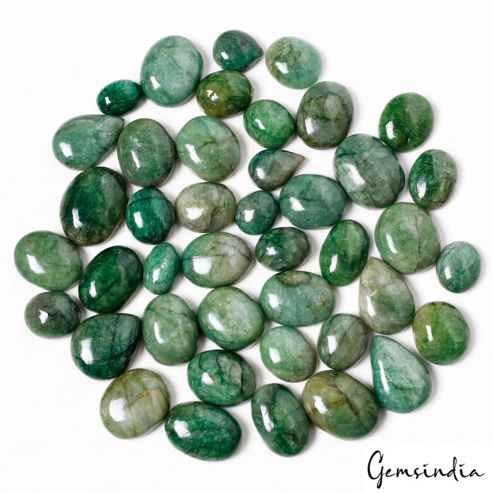 550 Ct/42 Pcs Natural Green Emerald Mix Cabochon Loose 12mm-22mm Gemstones Lot