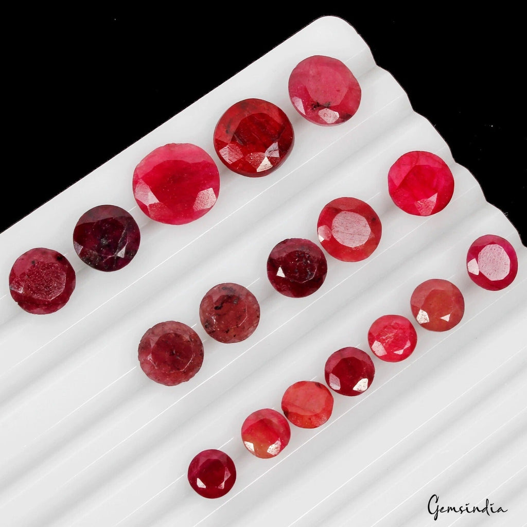 17 Pc Natural Red Ruby Round Cut 7mm-12mm Jewelry Kind Loose Gemstones~ 57.70 Ct