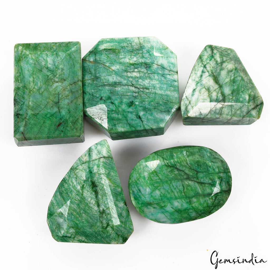 Emerald Lot, Loose Gemstone, Color Enhanced, Green — 5 Pieces, 45mm to 52mm, 2180 Ct, Brazil
