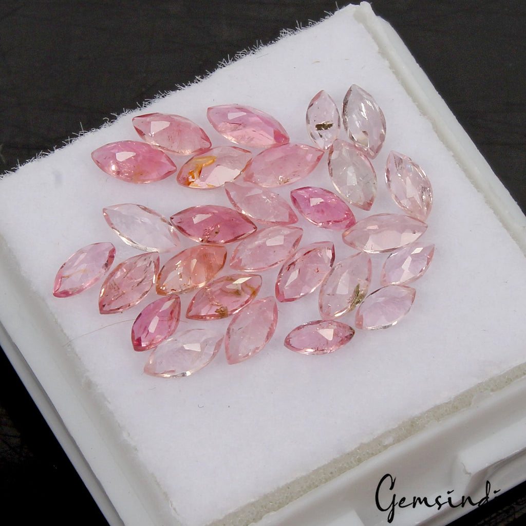 27 Pcs/3-4mm Natural Pink Rubellite Tourmaline AAA Marquise Loose Certified Gems