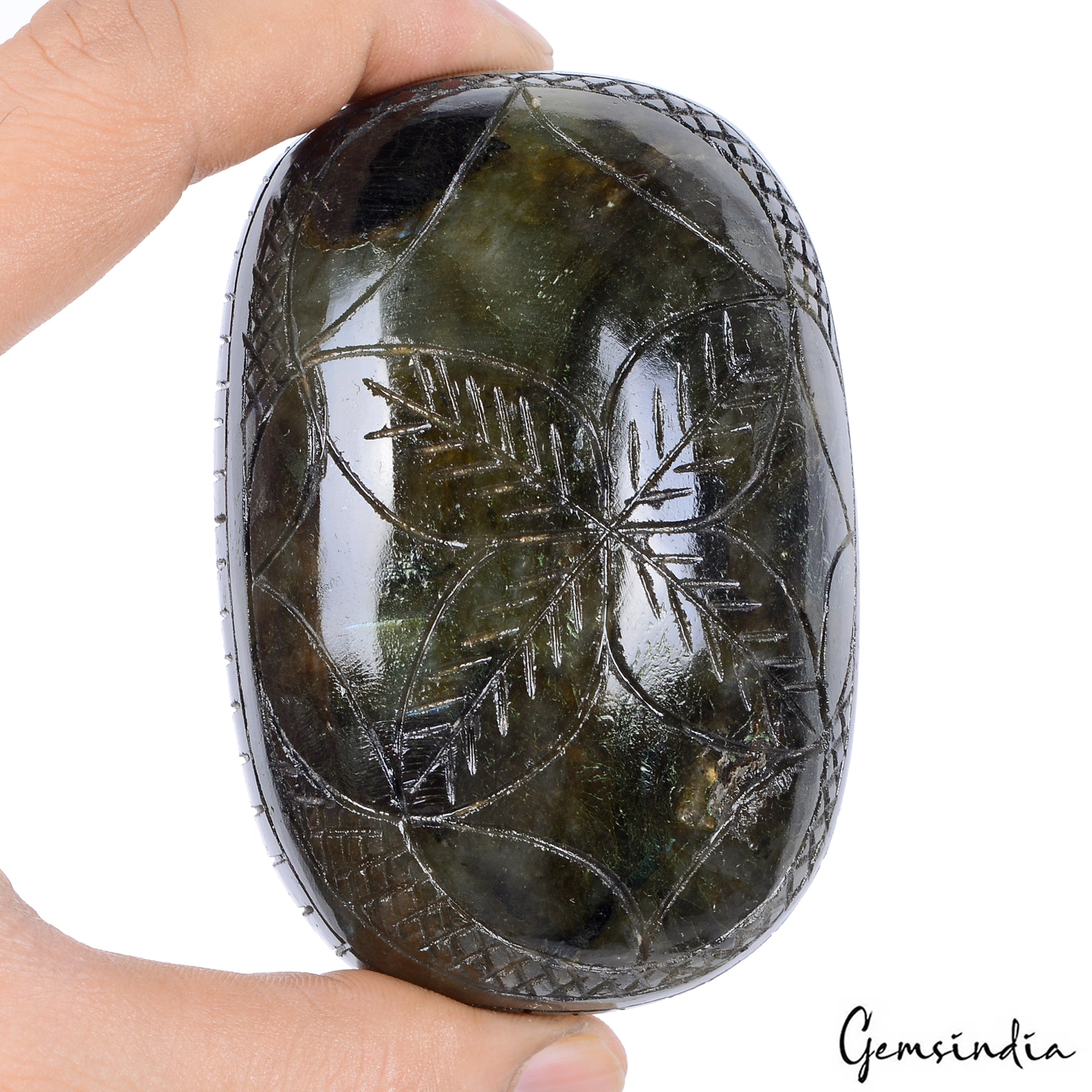 Labradorite Carving, Oval Carved, Untreated — 87x58x35mm, 1650 Ct