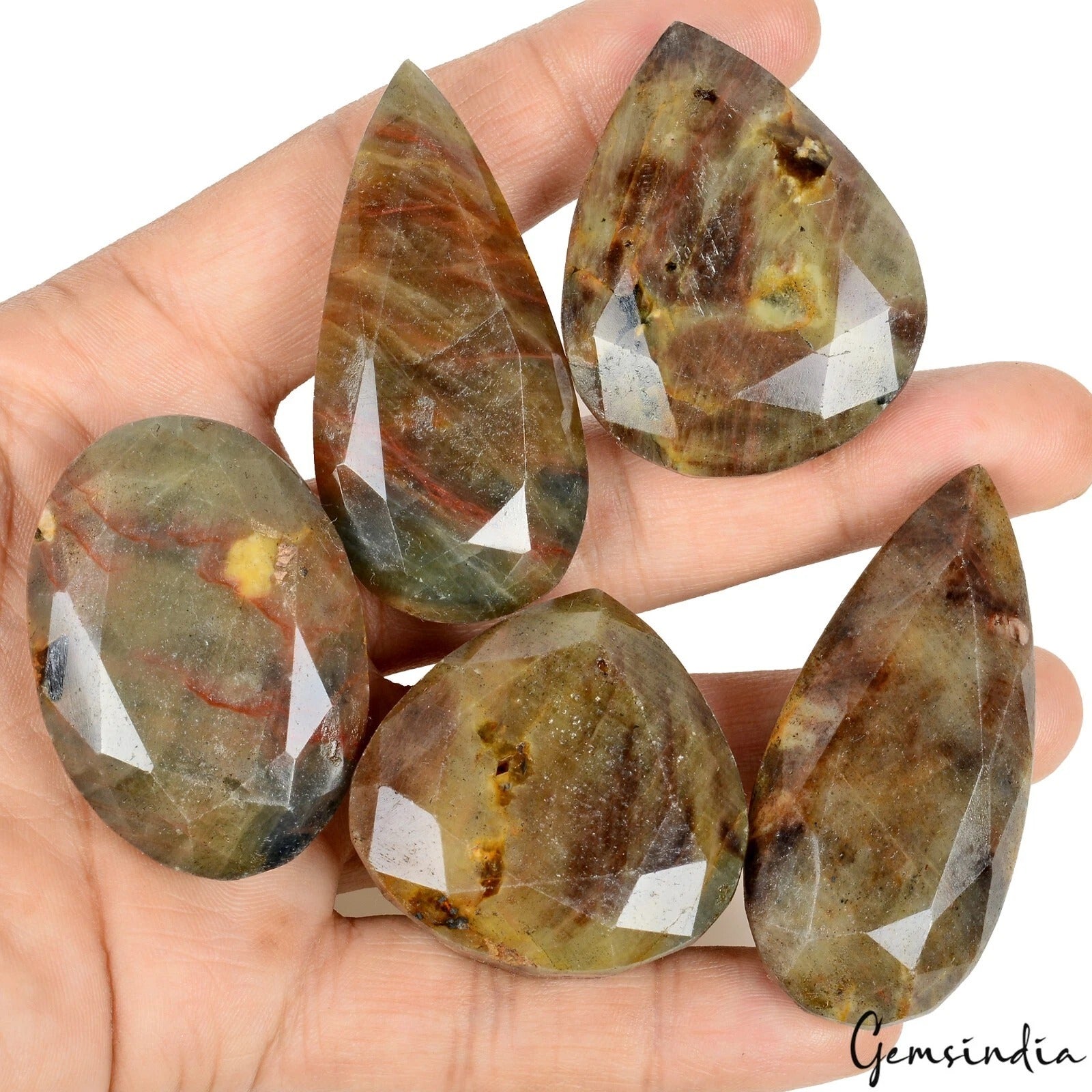 5 Pcs Natural Brown Sapphire W/ Red Streaks Mix Cut Unheated Gemstones~1380 Cts