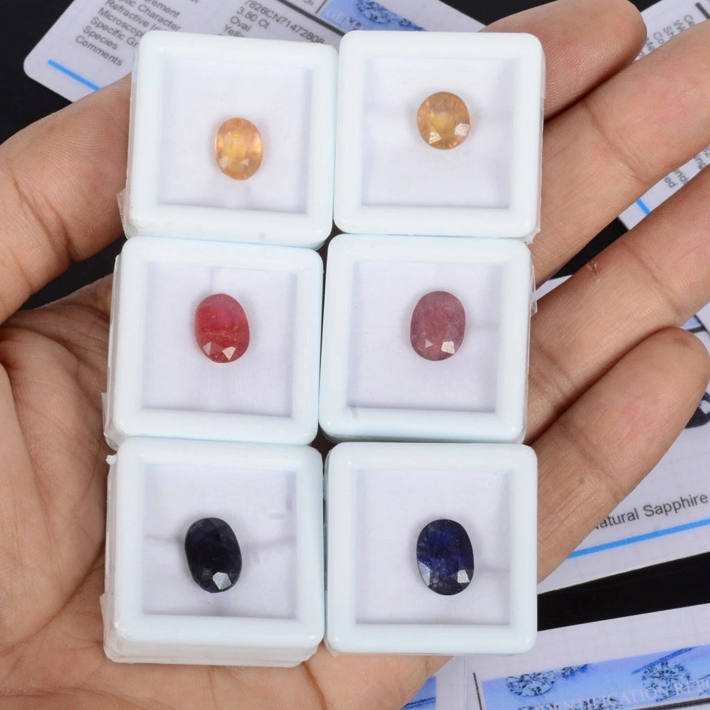 Certified 25.55Ct/6 Pcs Red Ruby Ceylon Blue Yellow Sapphire Oval Cut Loose Gems