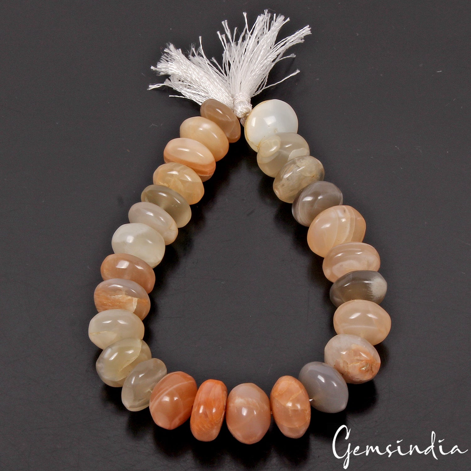 Moonstone Gemstone Beads Natural 9” Strand Smooth Rondel Brown Gray White Earth