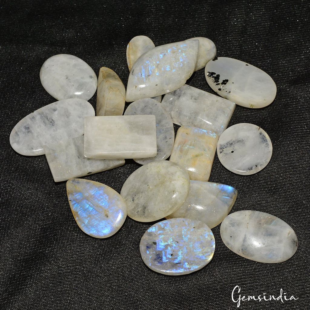 390 Ct Natural Untreated Blue Shine Moonstone Mix Cabochon Loose Gems Lot 18 Pcs