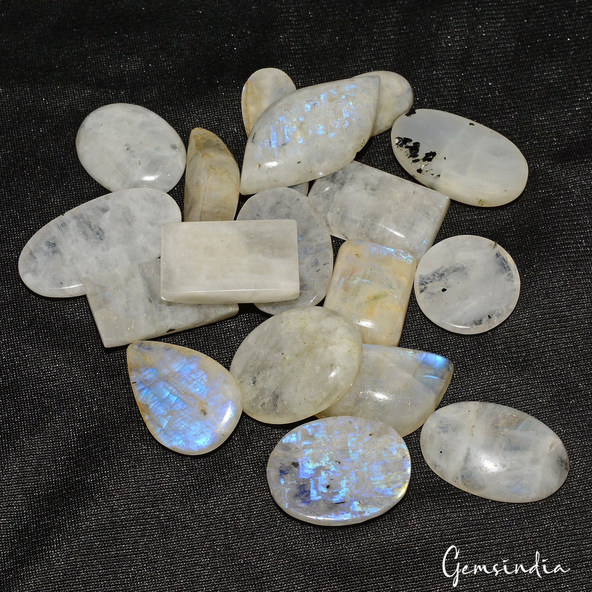 390 Ct Natural Untreated Blue Shine Moonstone Mix Cabochon Loose Gems Lot 18 Pcs