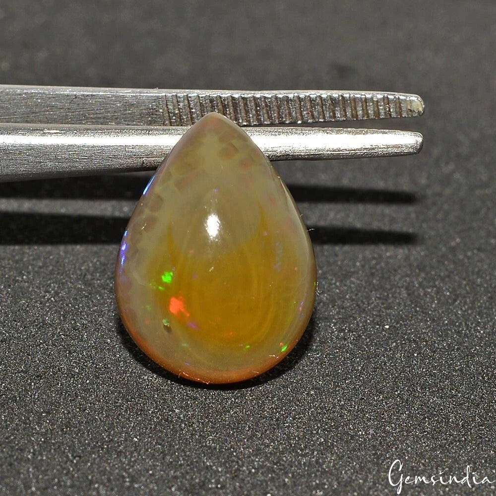 Certified 4.60Ct Natural Untreated Brown Multi Shine Ethiopian Opal Pear Cab Gem