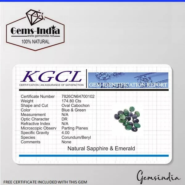 Certified 174+Cts/18 Pcs Natural Blue Sapphire Green Emerald Oval Cab Loose Gems