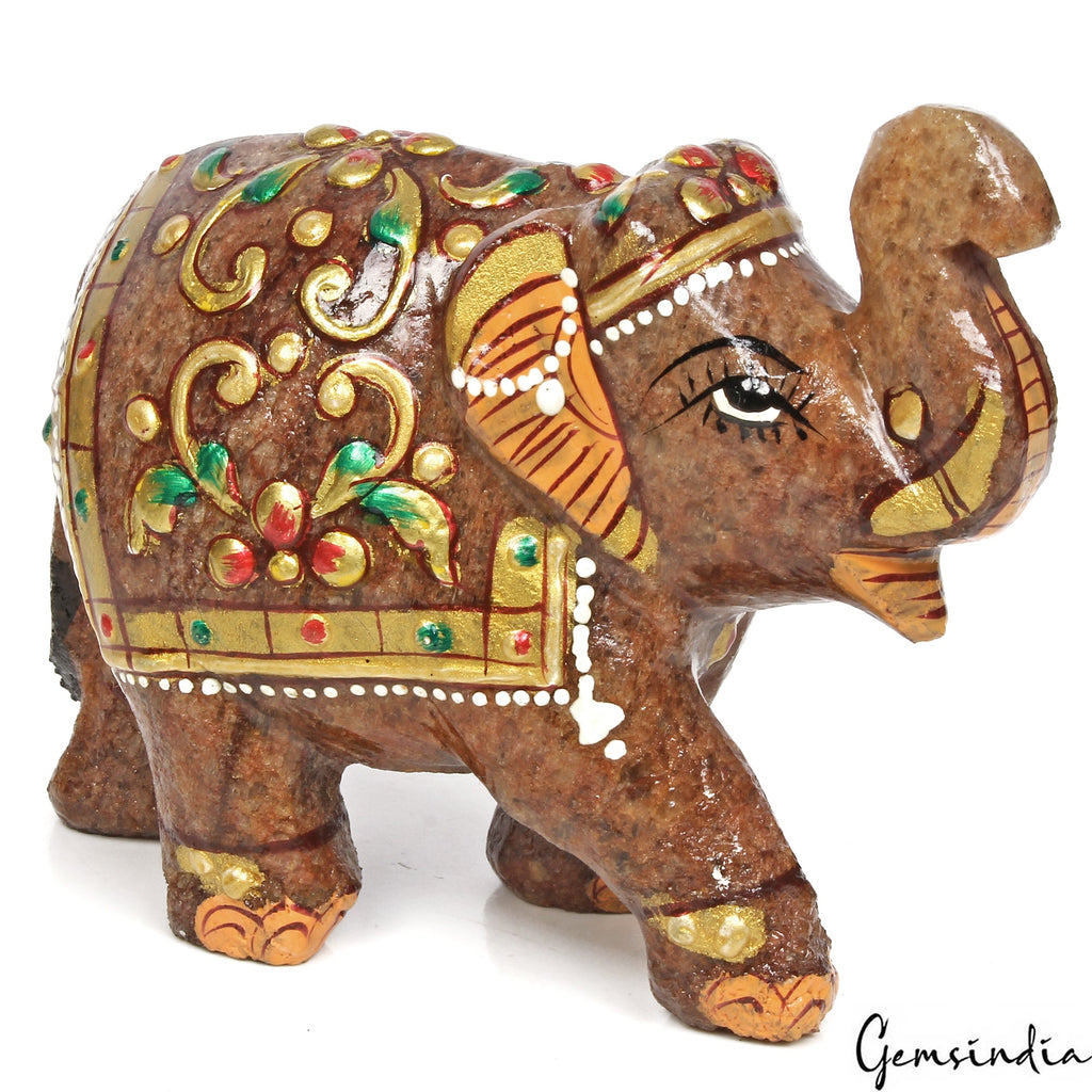 Hand Crafted 1520 Cts Natural Aventurine Trunk Up Elephant Sculpture/Home Decor