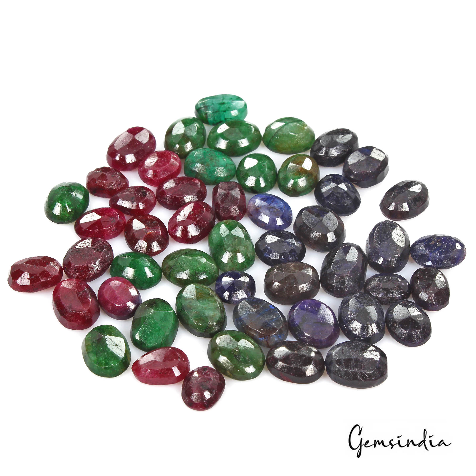 380 Ct/50 Pcs Natural Multicolor Ruby Emerald Sapphire Oval Cut Gems For Jewelry