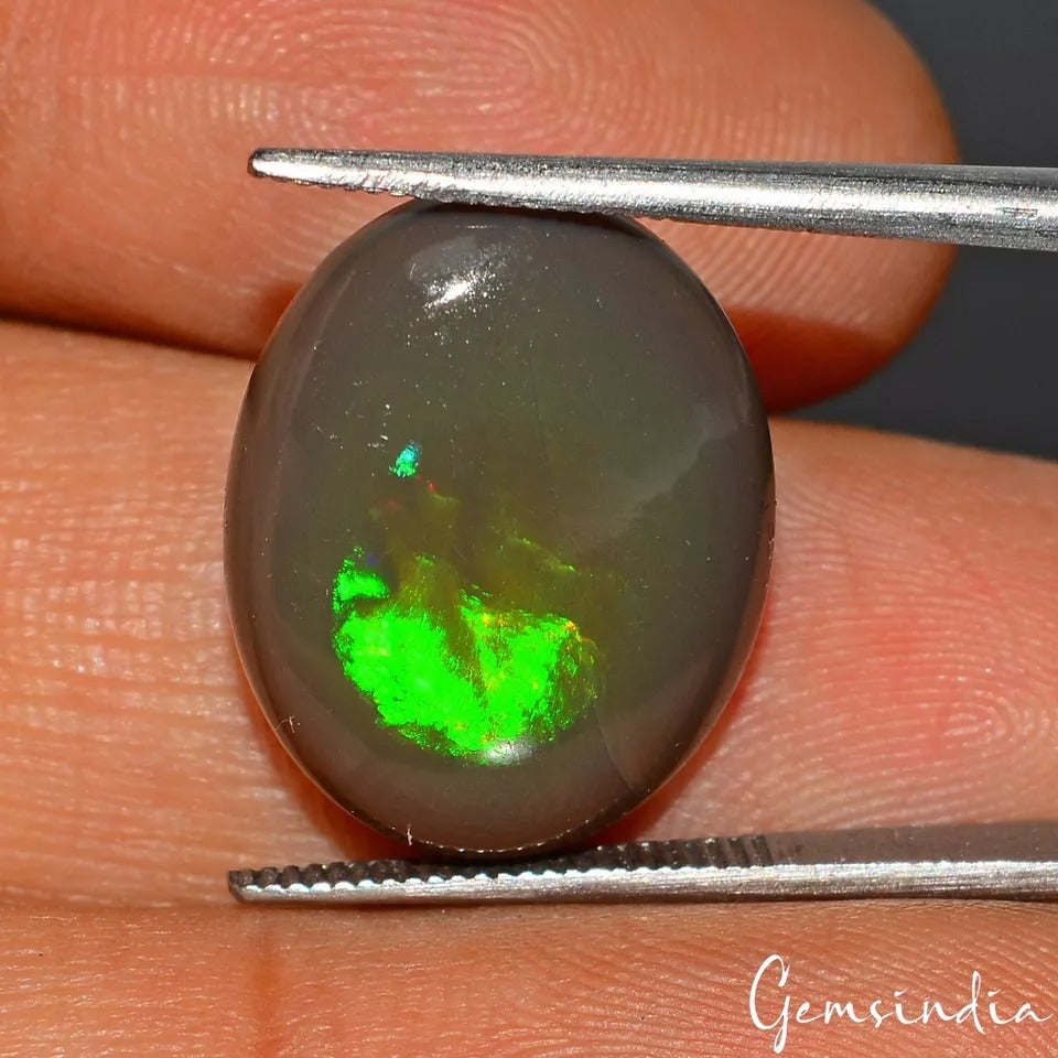 IGL&I Certified 6.50 Cts Natural Black Opal W/ Green Fire oval Cab Gem For Ring