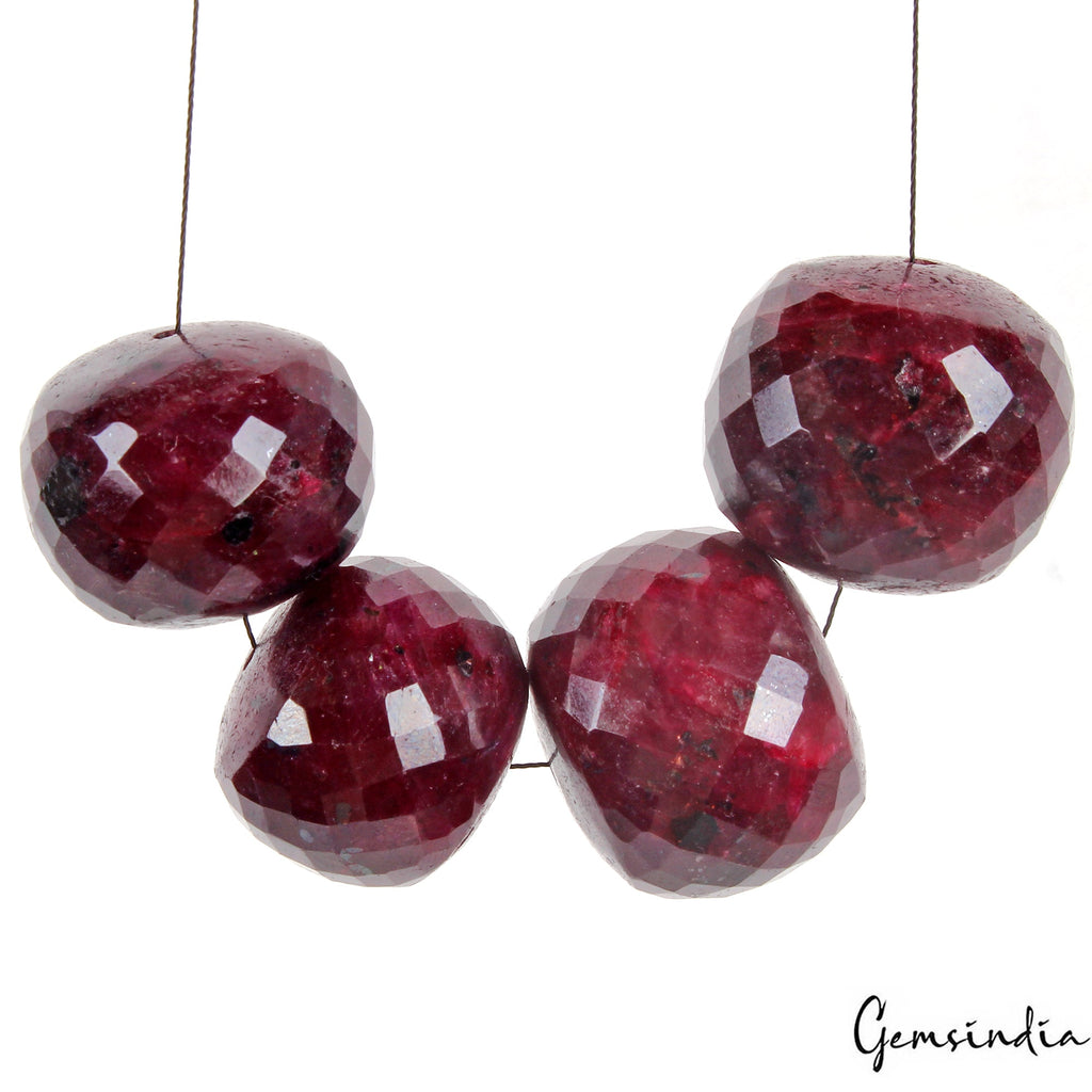 4 Pcs Natural Red Ruby Round Checker Cut Huge Drilled Bead Gemstones Lot~ 640 Ct