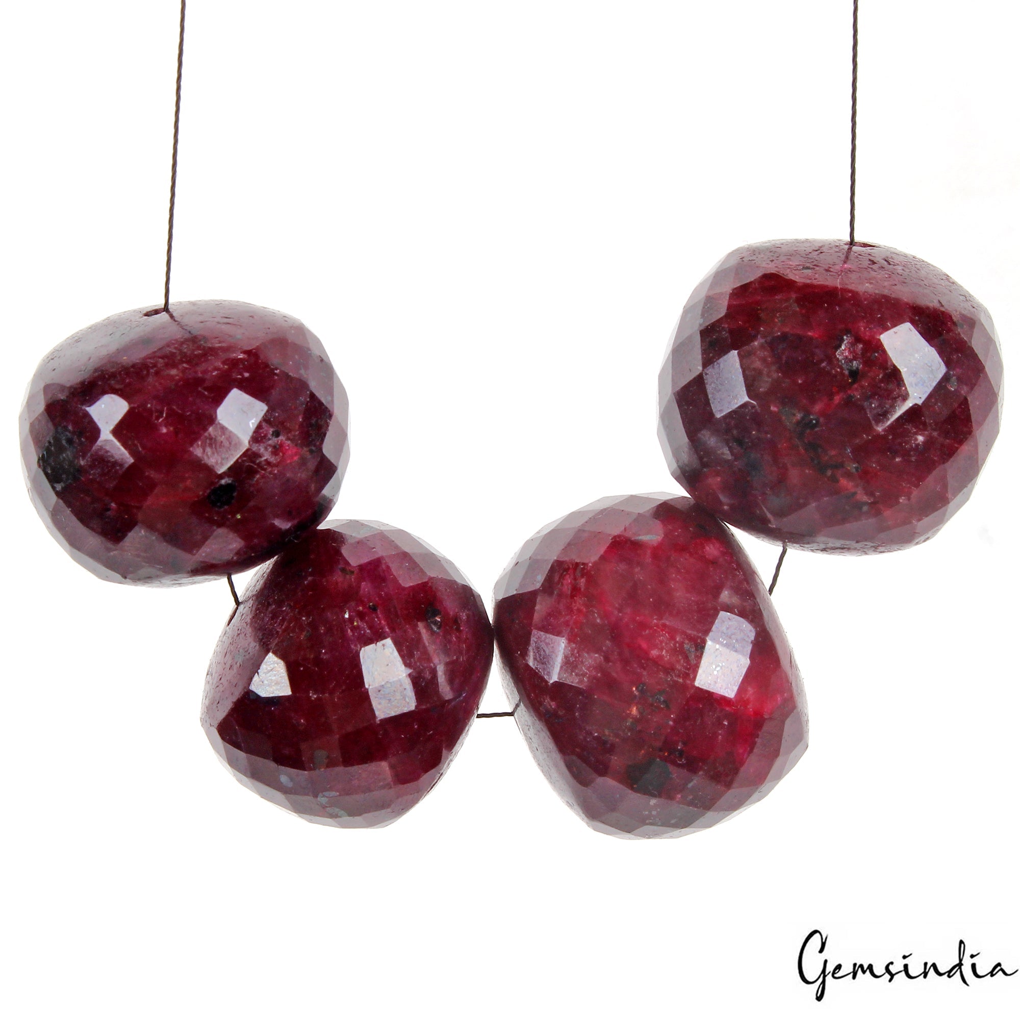 4 Pcs Natural Red Ruby Round Checker Cut Huge Drilled Bead Gemstones Lot~ 640 Ct