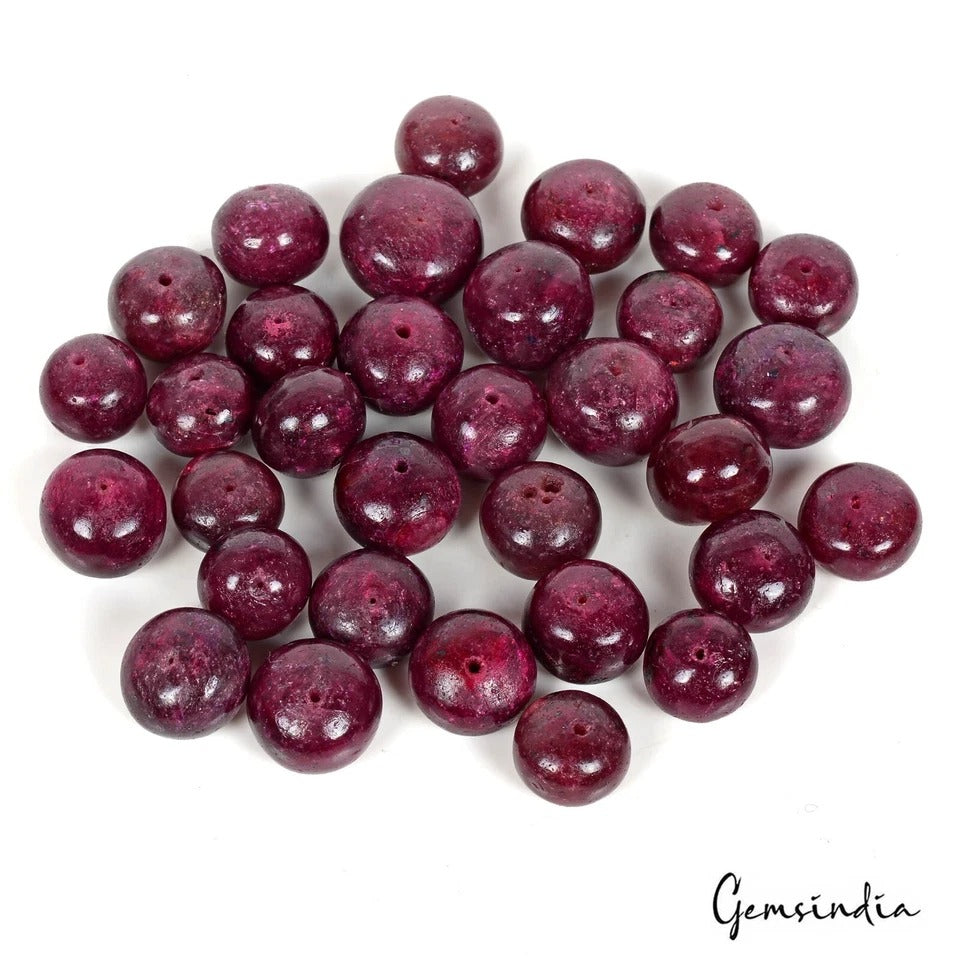 720 Ct/32Pc Natural Red Ruby Rondelle Cab Drilled Loose Beads Strand For Jewelry