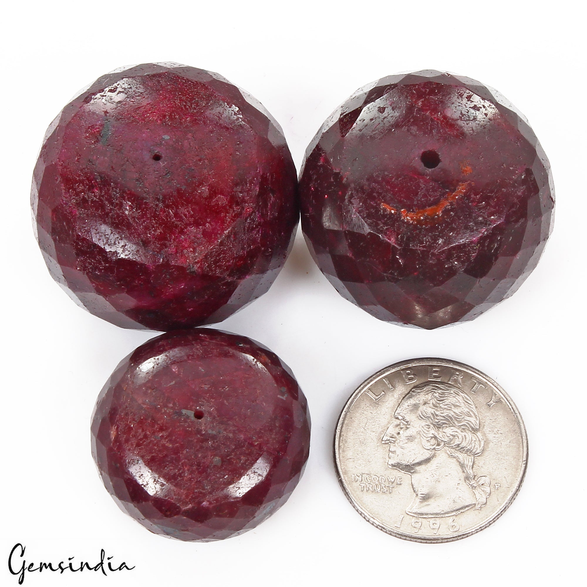 700 Cts/3 Pcs Natural African Red Ruby Round Faceted Drill Bead Loose Gems Lot