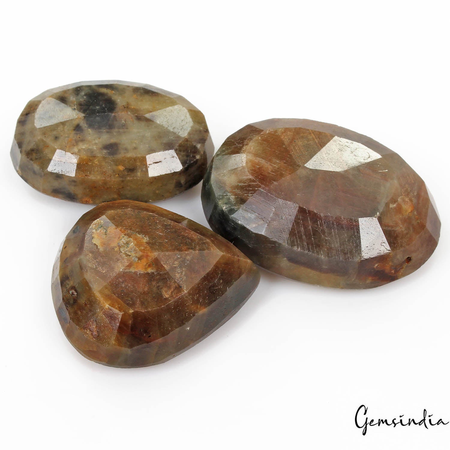 Certified 870 Ct/3Pcs Natural Untreated Brown Blue Sapphire Mixed Cut Loose Gems