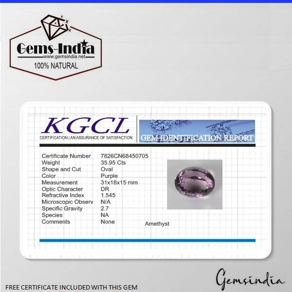 Amethyst Loose Gemstone, Oval Cut, Untreated — 31x18x15 mm, 35.95 Ct, Brazil
