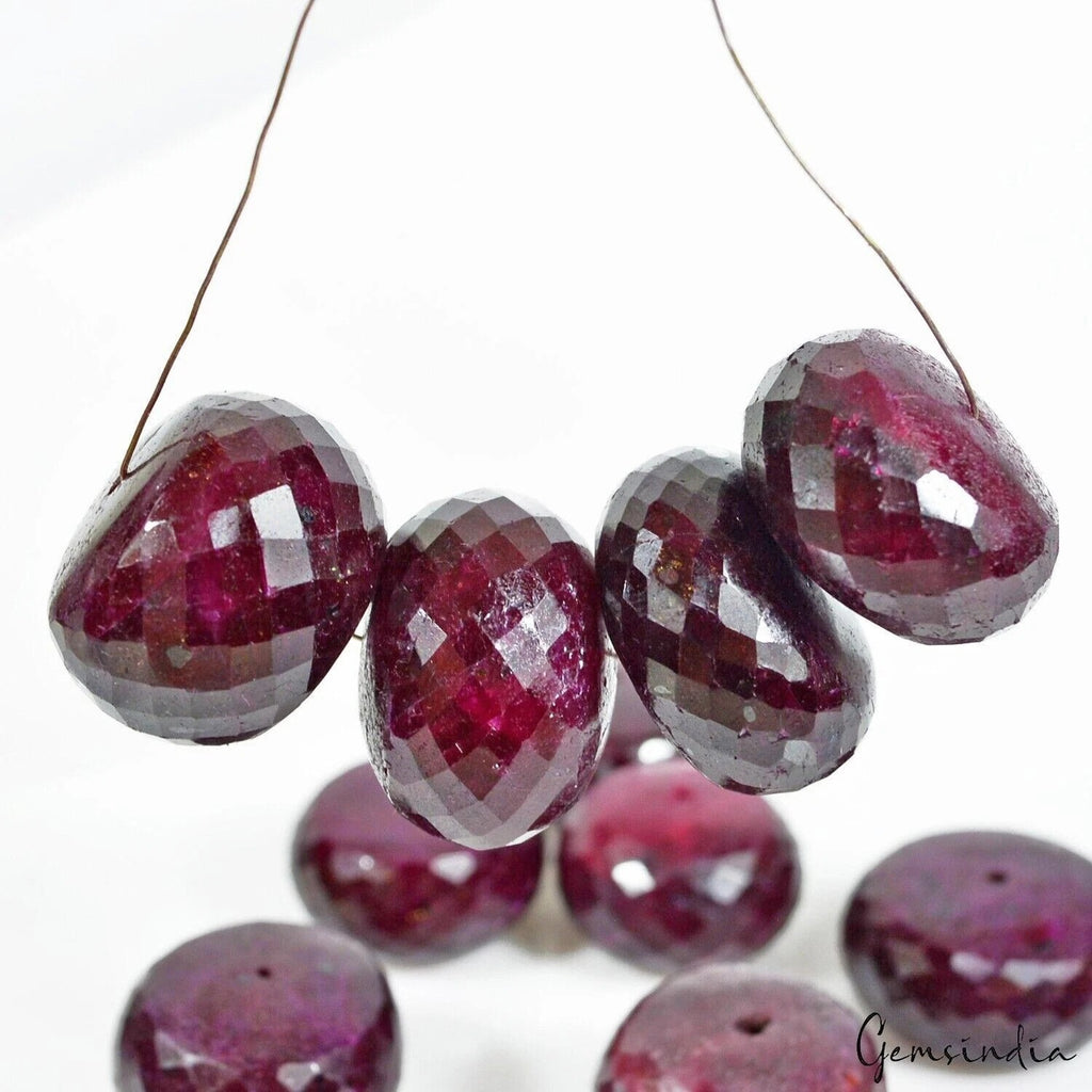 Ruby Beaded Strand, Red — 10 Pieces, 24mm to 28mm, 1240 Ct