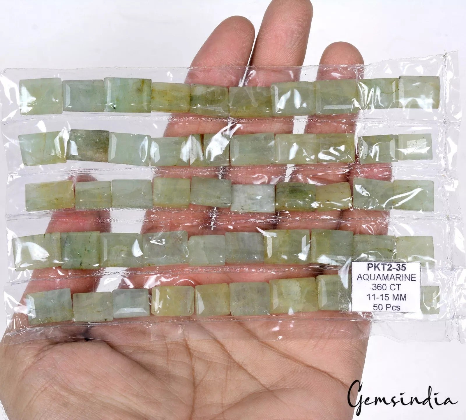 Aquamarine Lot, Loose Gemstone, Rectangular Cut, Untreated — 50 Pieces, 11mm to 15mm, 360 Ct, Brazil