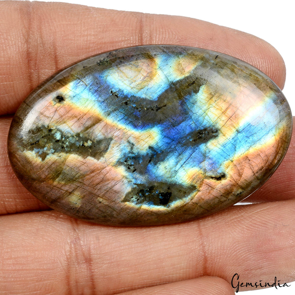 Certified 101.70Ct Natural Blue Peach Spectrolite Labradorite Oval Cab Gemstone
