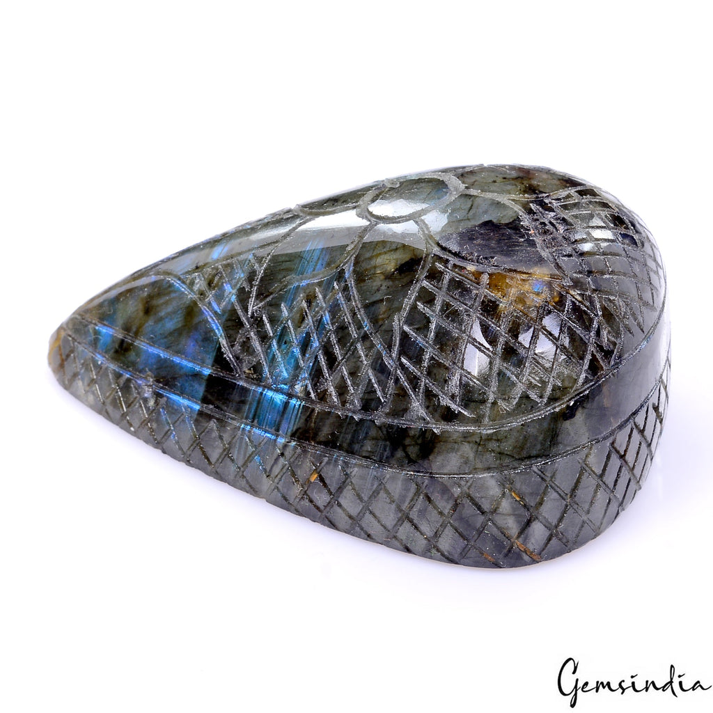 850Ct Natural Untreated Blue Shine Labradorite Pear Carving Earth Mined Gemstone